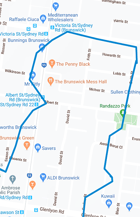 A map showing Annie Borat Close in Brunswick, Melbourne.